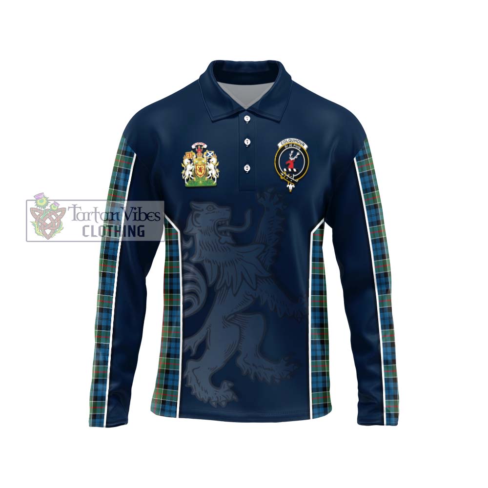 Tartan Vibes Clothing Colquhoun Ancient Tartan Long Sleeve Polo Shirt with Family Crest and Lion Rampant Vibes Sport Style