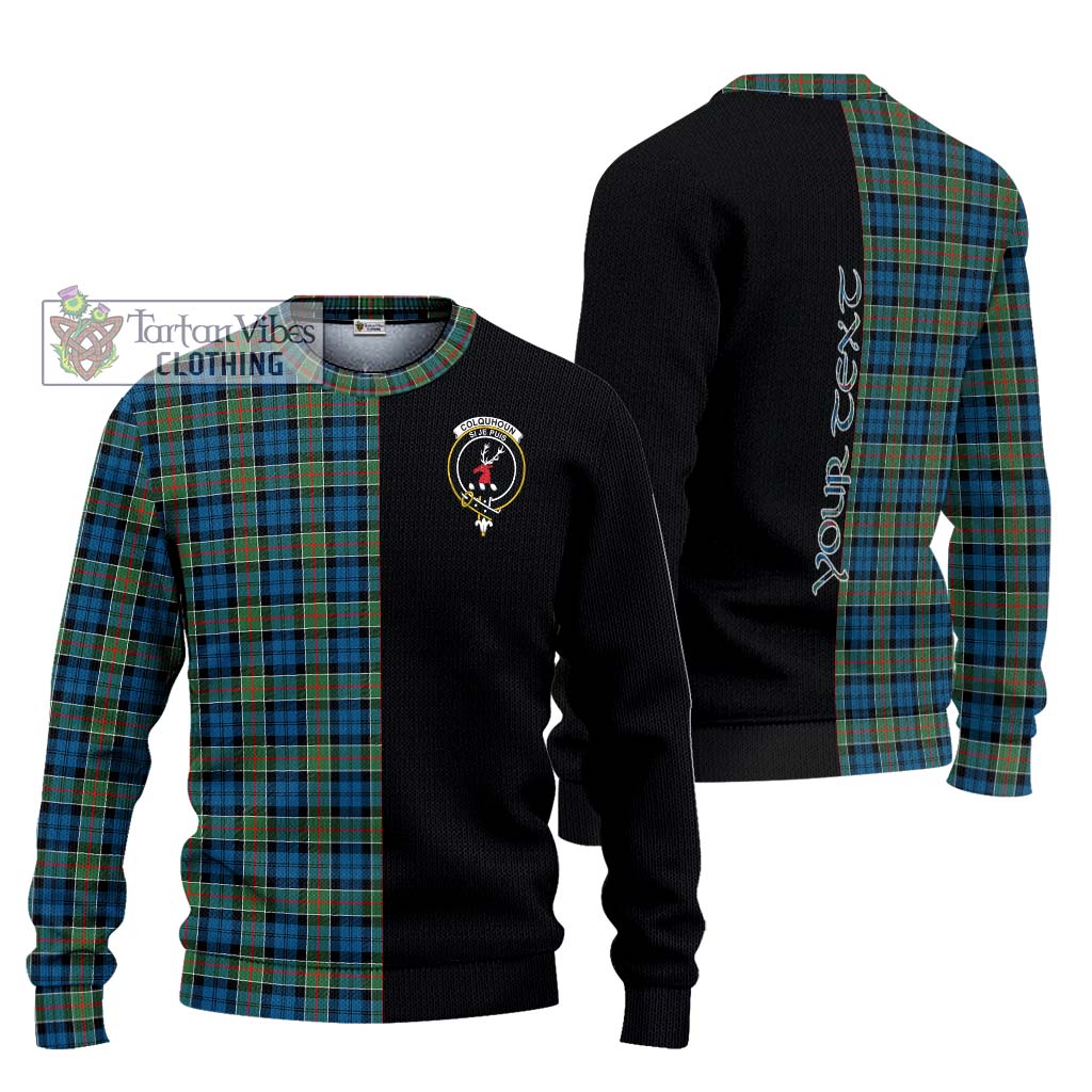 Tartan Vibes Clothing Colquhoun Ancient Tartan Knitted Sweater with Family Crest and Half Of Me Style