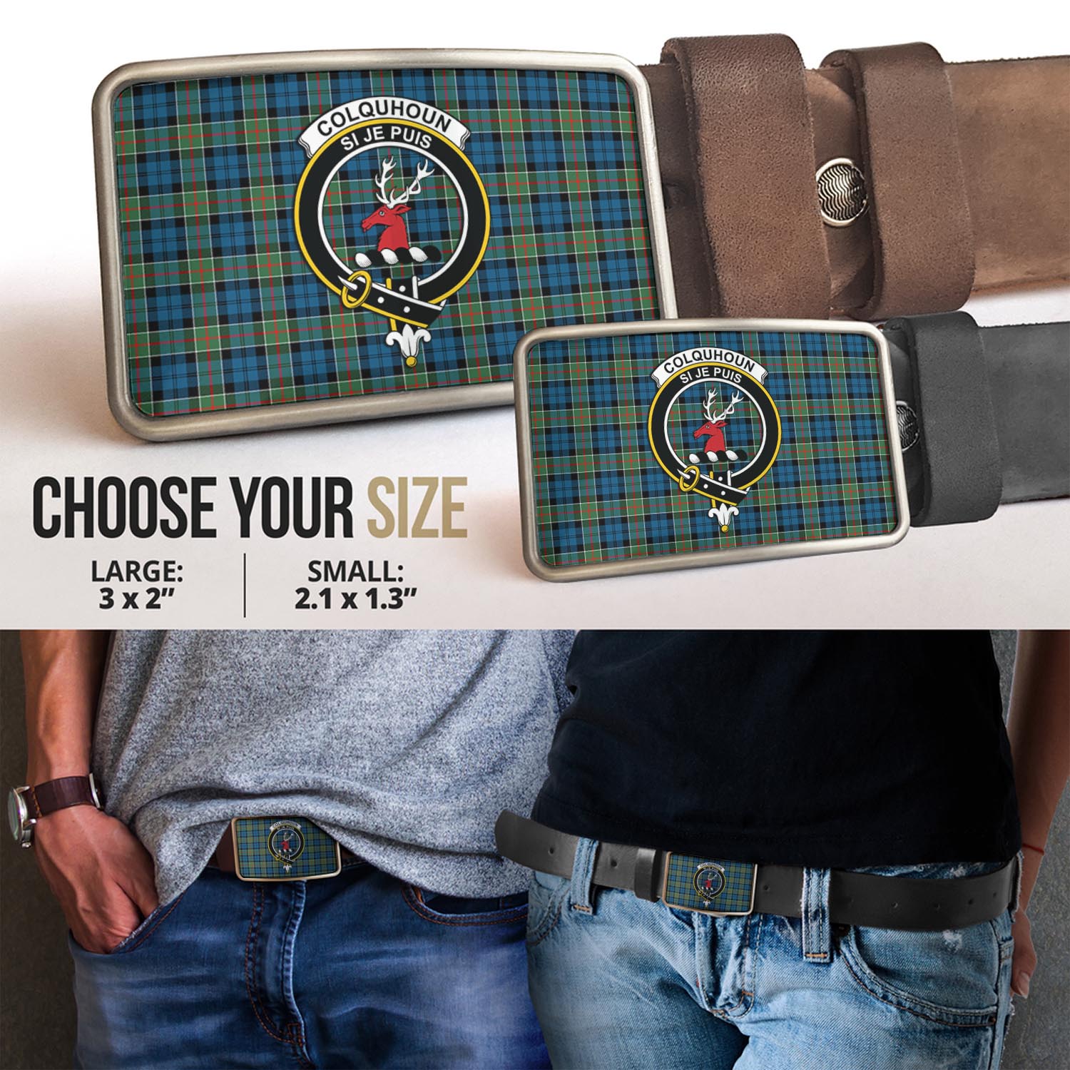 Colquhoun Ancient Tartan Belt Buckles with Family Crest - Tartan Vibes Clothing