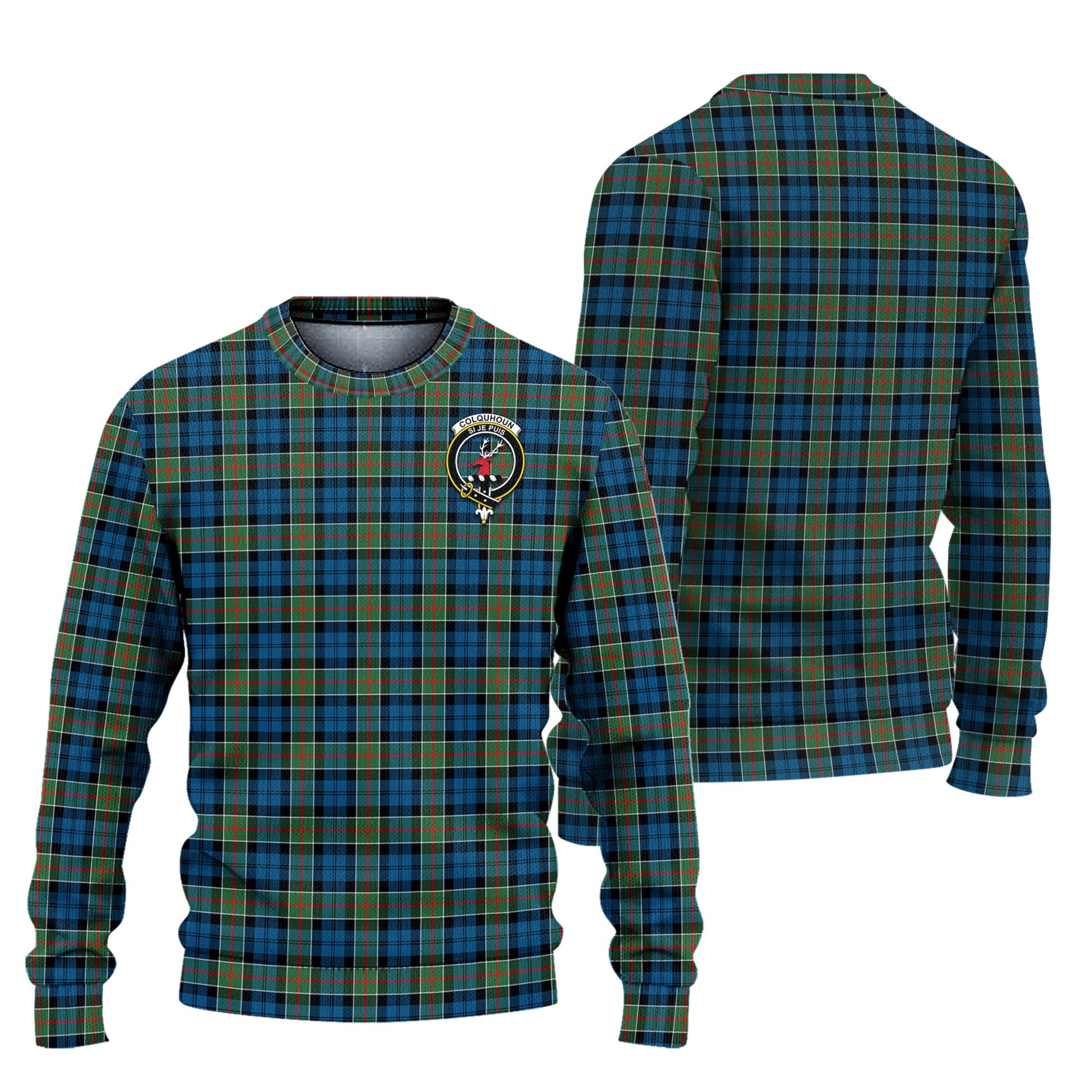 Colquhoun Ancient Tartan Knitted Sweater with Family Crest Unisex - Tartanvibesclothing