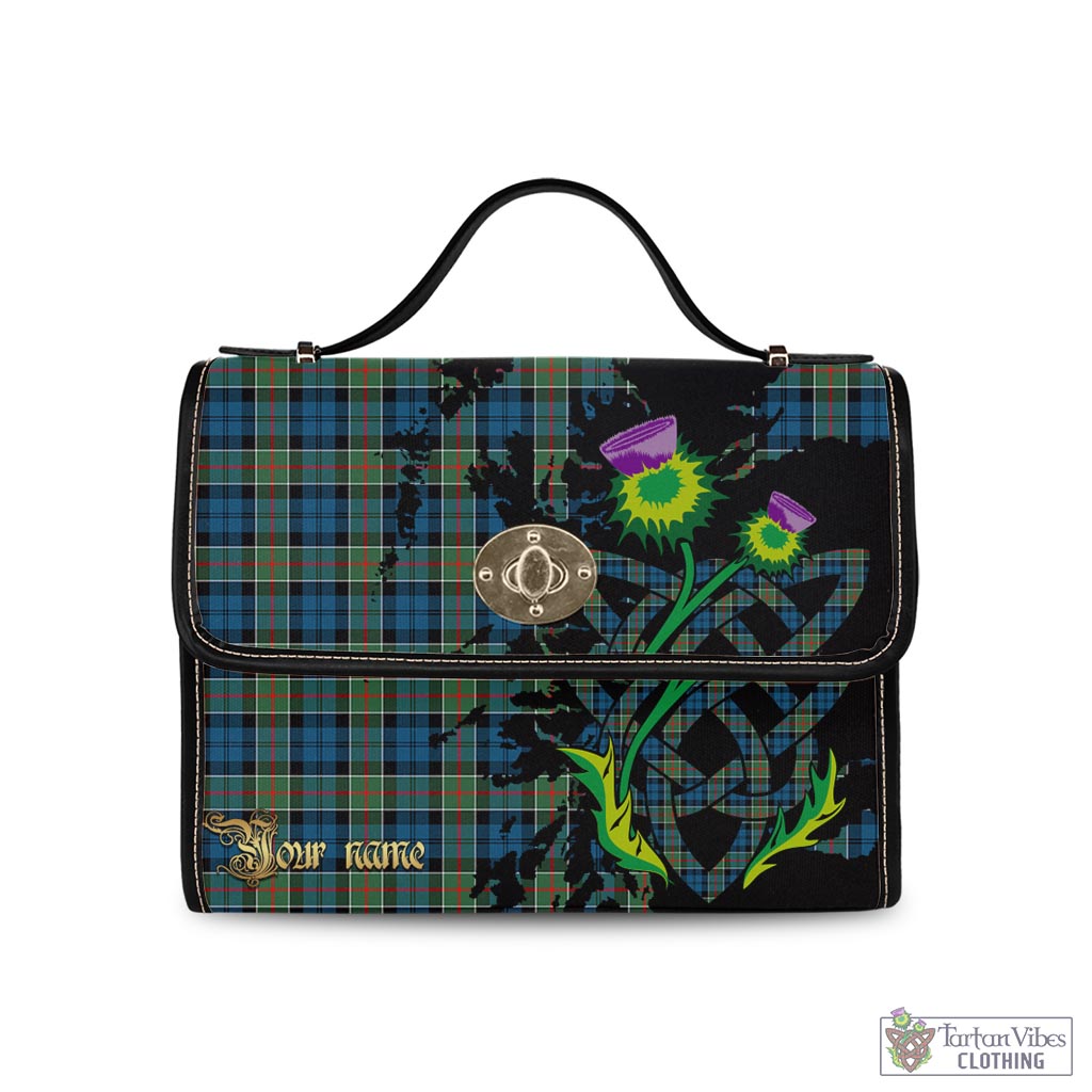 Tartan Vibes Clothing Colquhoun Ancient Tartan Waterproof Canvas Bag with Scotland Map and Thistle Celtic Accents