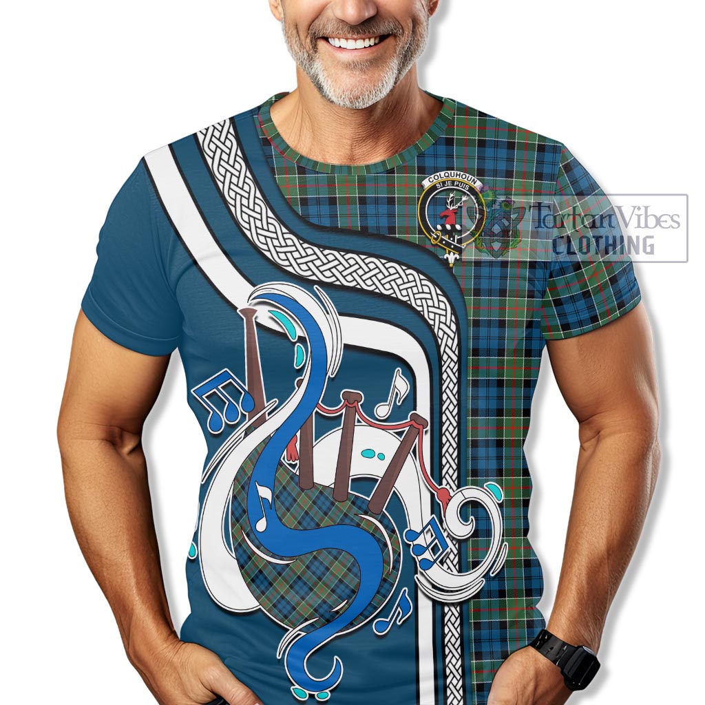 Tartan Vibes Clothing Colquhoun Ancient Tartan T-Shirt with Epic Bagpipe Style