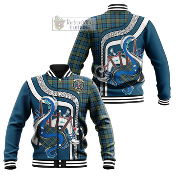 Colquhoun Ancient Tartan Baseball Jacket with Epic Bagpipe Style