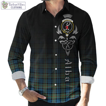 Colquhoun Ancient Tartan Long Sleeve Button Up Featuring Alba Gu Brath Family Crest Celtic Inspired