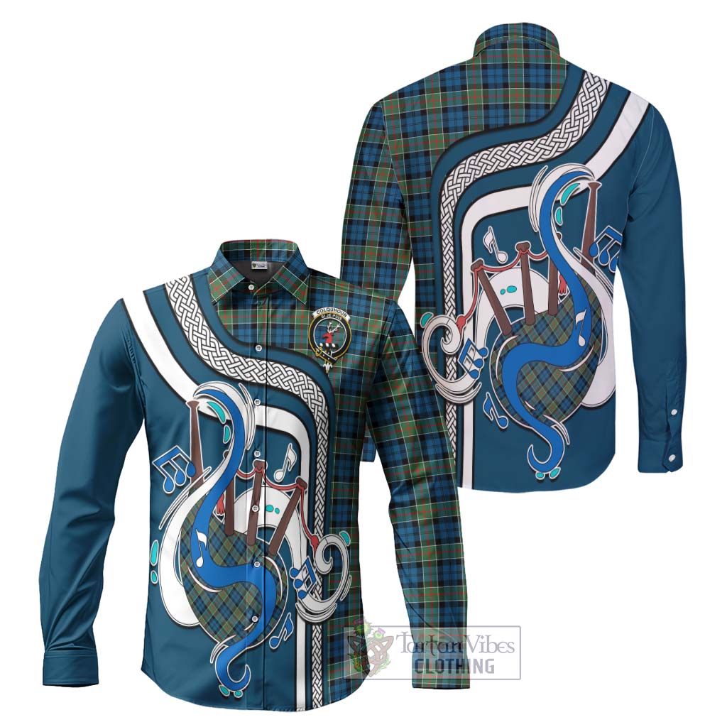 Tartan Vibes Clothing Colquhoun Ancient Tartan Long Sleeve Button Shirt with Epic Bagpipe Style