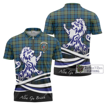 Colquhoun Ancient Tartan Zipper Polo Shirt with Alba Gu Brath Regal Lion Emblem