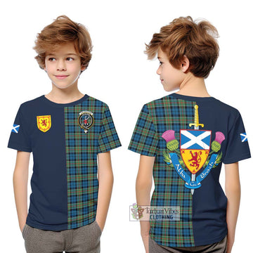 Colquhoun Ancient Tartan Kid T-Shirt Alba with Scottish Lion Royal Arm Half Style