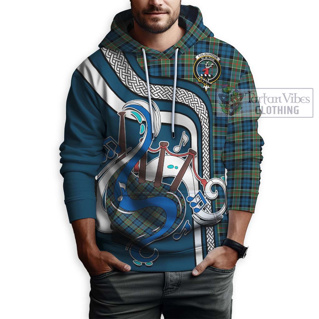 Tartan Vibes Clothing Colquhoun Ancient Tartan Hoodie with Epic Bagpipe Style