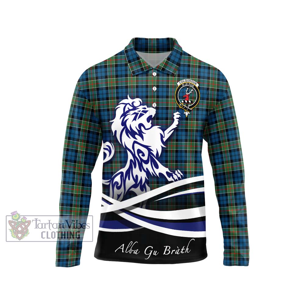 Tartan Vibes Clothing Colquhoun Ancient Tartan Long Sleeve Polo Shirt with Alba Gu Brath Regal Lion Emblem