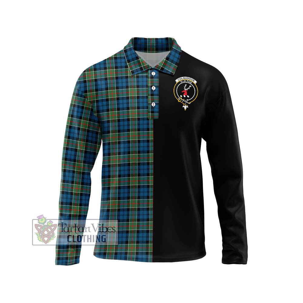 Tartan Vibes Clothing Colquhoun Ancient Tartan Long Sleeve Polo Shirt with Family Crest and Half Of Me Style