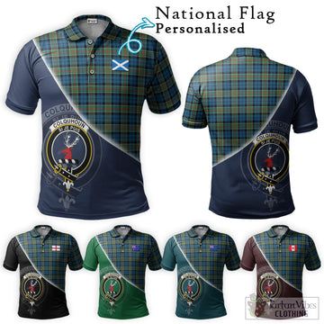 Colquhoun Ancient Tartan Polo Shirt with Personalised National Flag and Family Crest Half Style