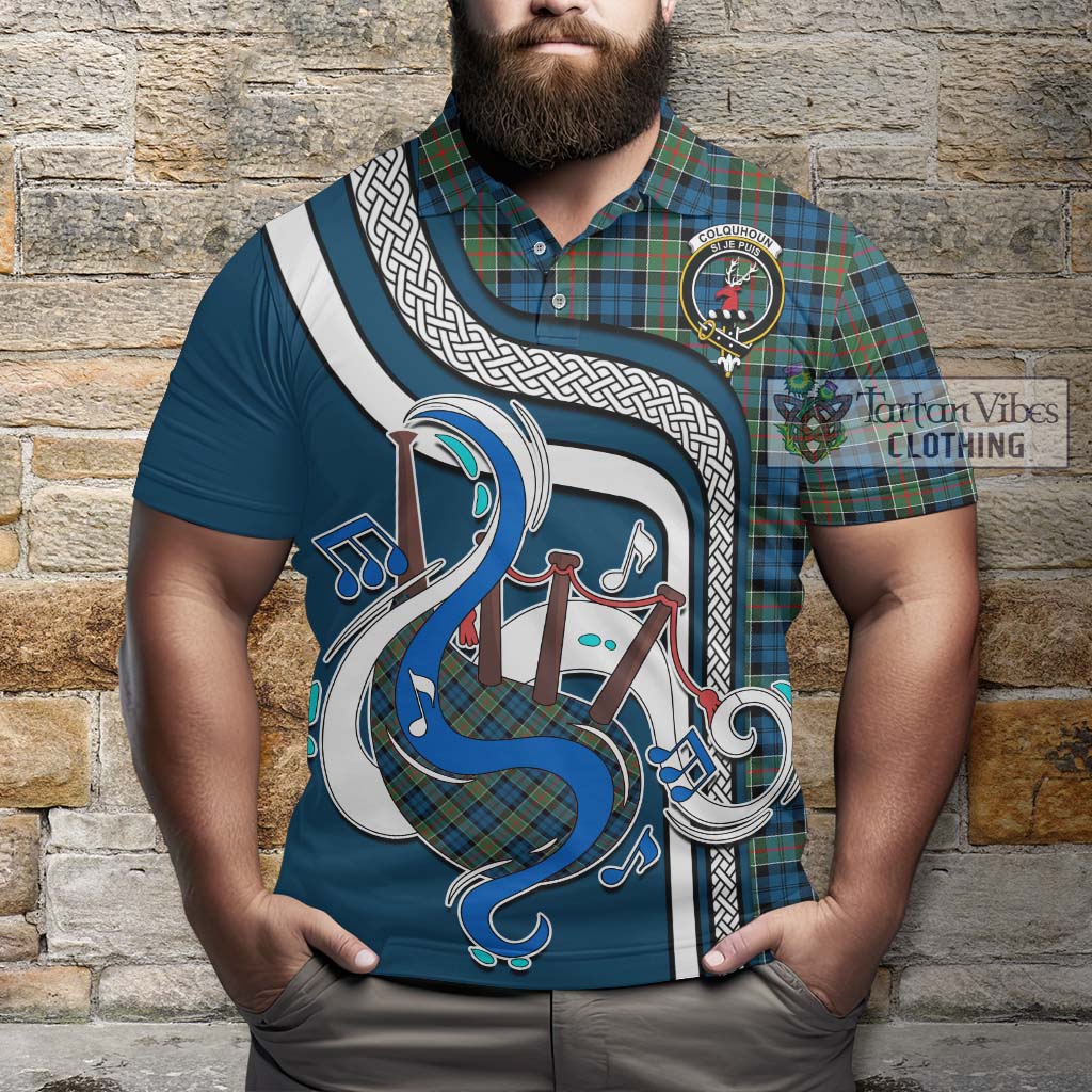 Tartan Vibes Clothing Colquhoun Ancient Tartan Polo Shirt with Epic Bagpipe Style