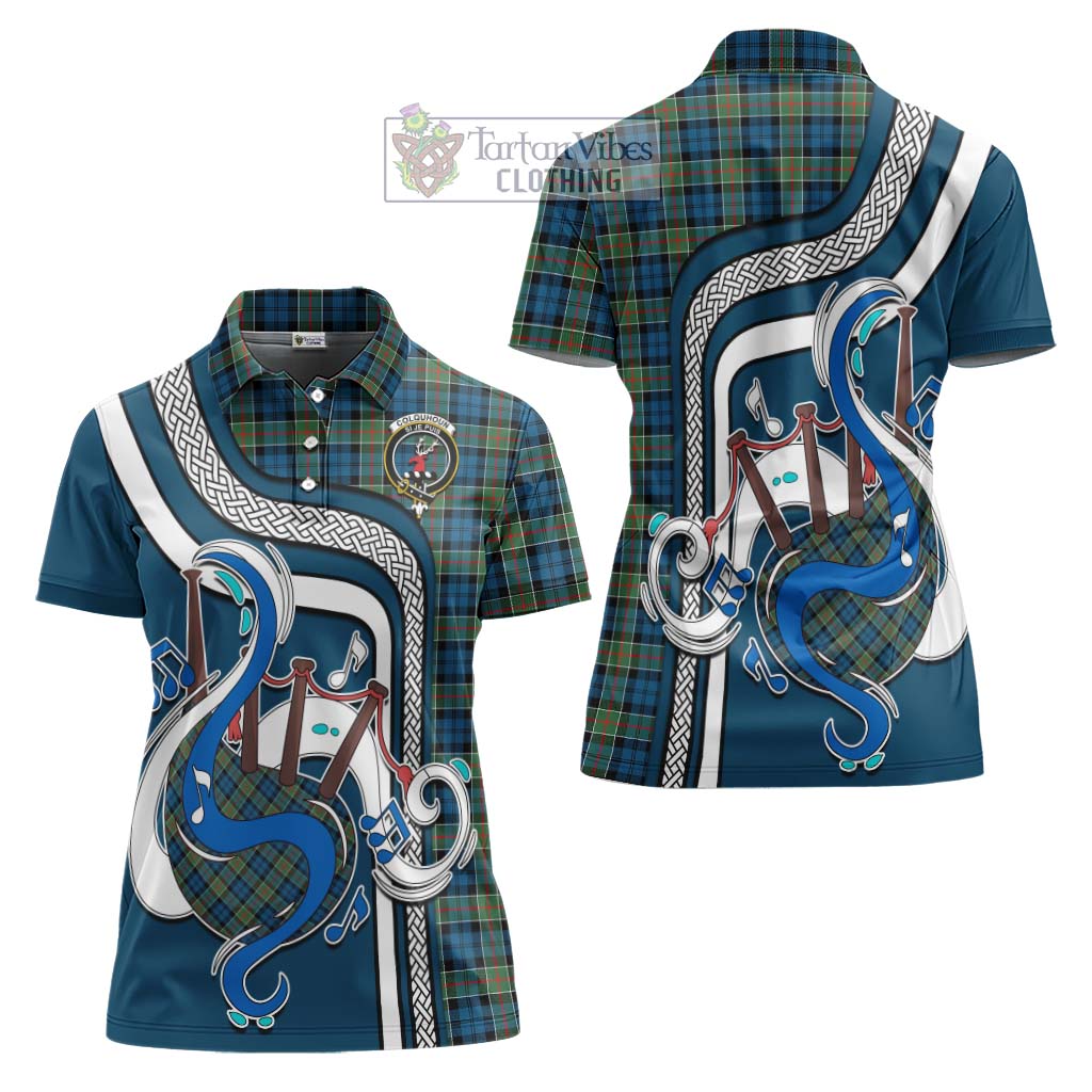 Tartan Vibes Clothing Colquhoun Ancient Tartan Women's Polo Shirt with Epic Bagpipe Style