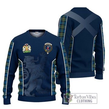 Colquhoun Ancient Tartan Knitted Sweater with Family Crest and Lion Rampant Vibes Sport Style