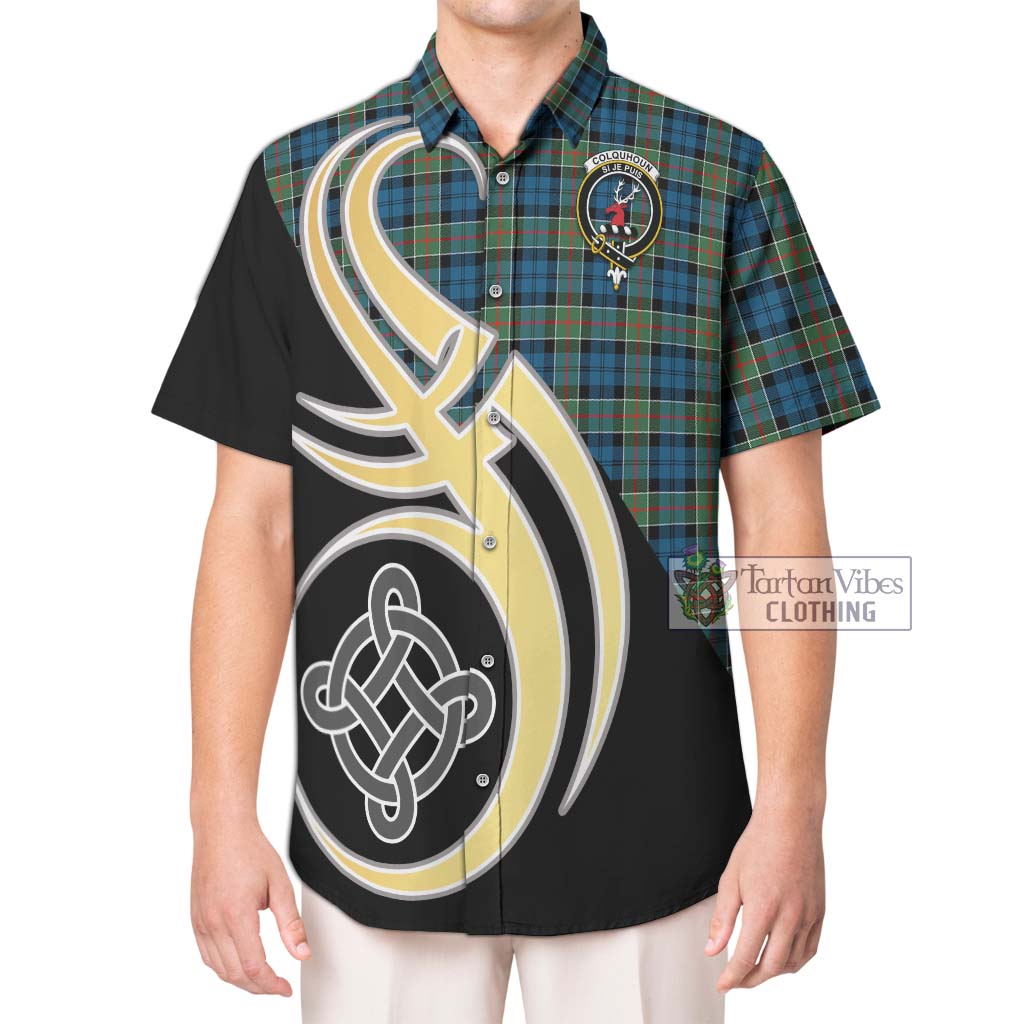 Colquhoun Ancient Tartan Short Sleeve Button Shirt with Family Crest and Celtic Symbol Style Kid - Tartan Vibes Clothing