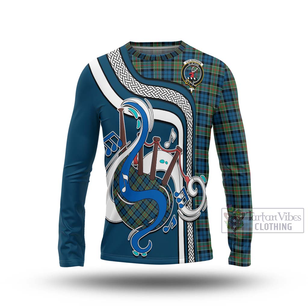 Tartan Vibes Clothing Colquhoun Ancient Tartan Long Sleeve T-Shirt with Epic Bagpipe Style