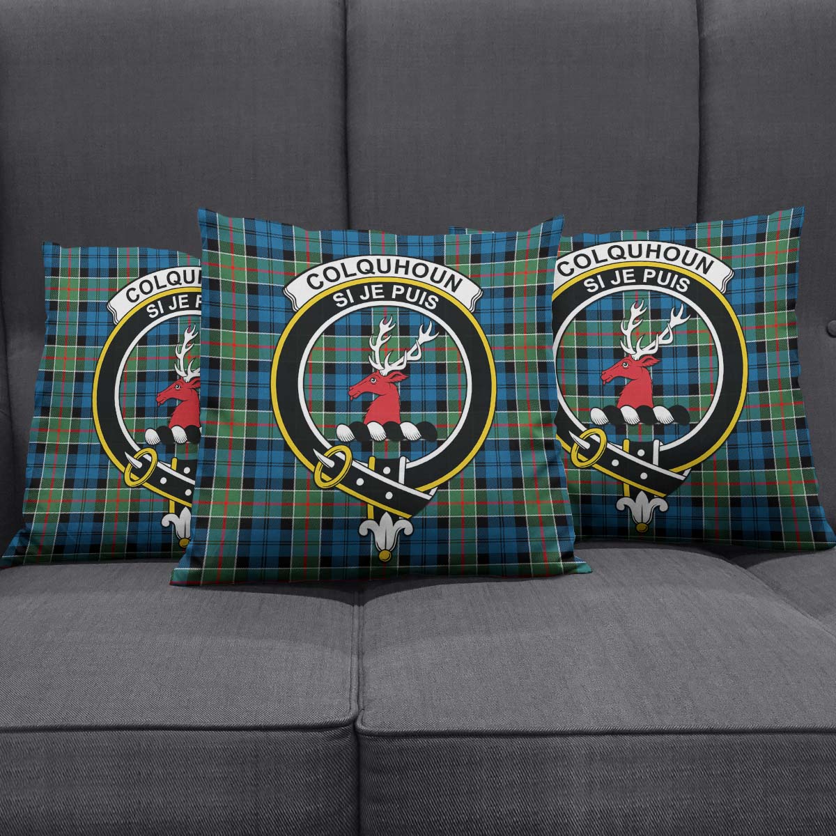 Colquhoun Ancient Tartan Pillow Cover with Family Crest Square Pillow Cover - Tartanvibesclothing