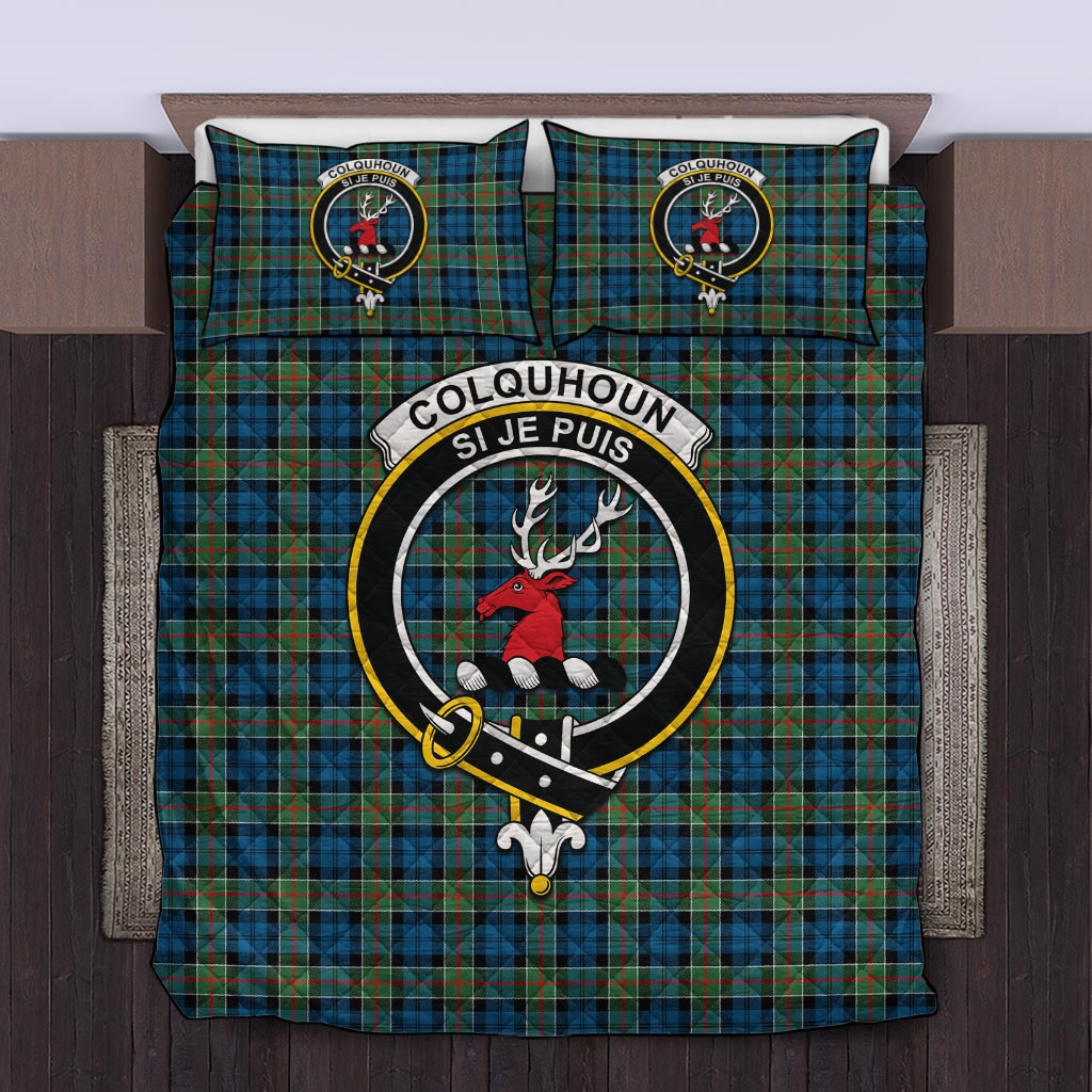 Colquhoun Ancient Tartan Quilt Bed Set with Family Crest Twin - Tartan Vibes Clothing