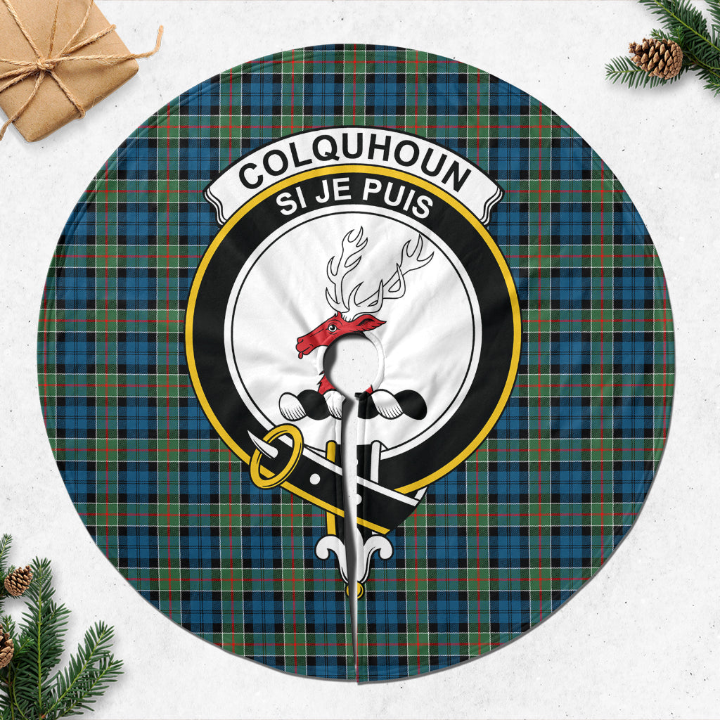 Colquhoun Ancient Tartan Christmas Tree Skirt with Family Crest - Tartanvibesclothing