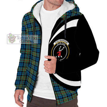 Colquhoun Ancient Tartan Sherpa Hoodie with Family Crest Circle Style