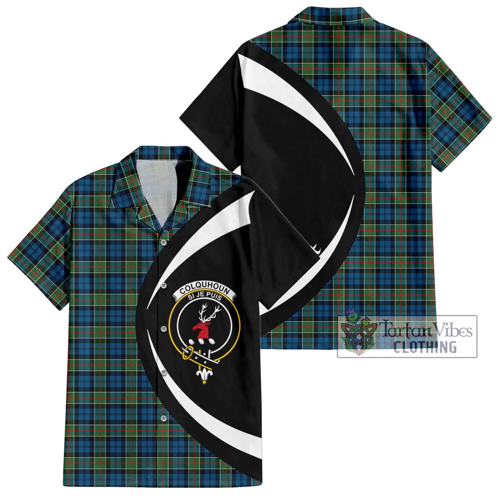 Colquhoun Ancient Tartan Short Sleeve Button Up with Family Crest Circle Style Kid - Tartan Vibes Clothing