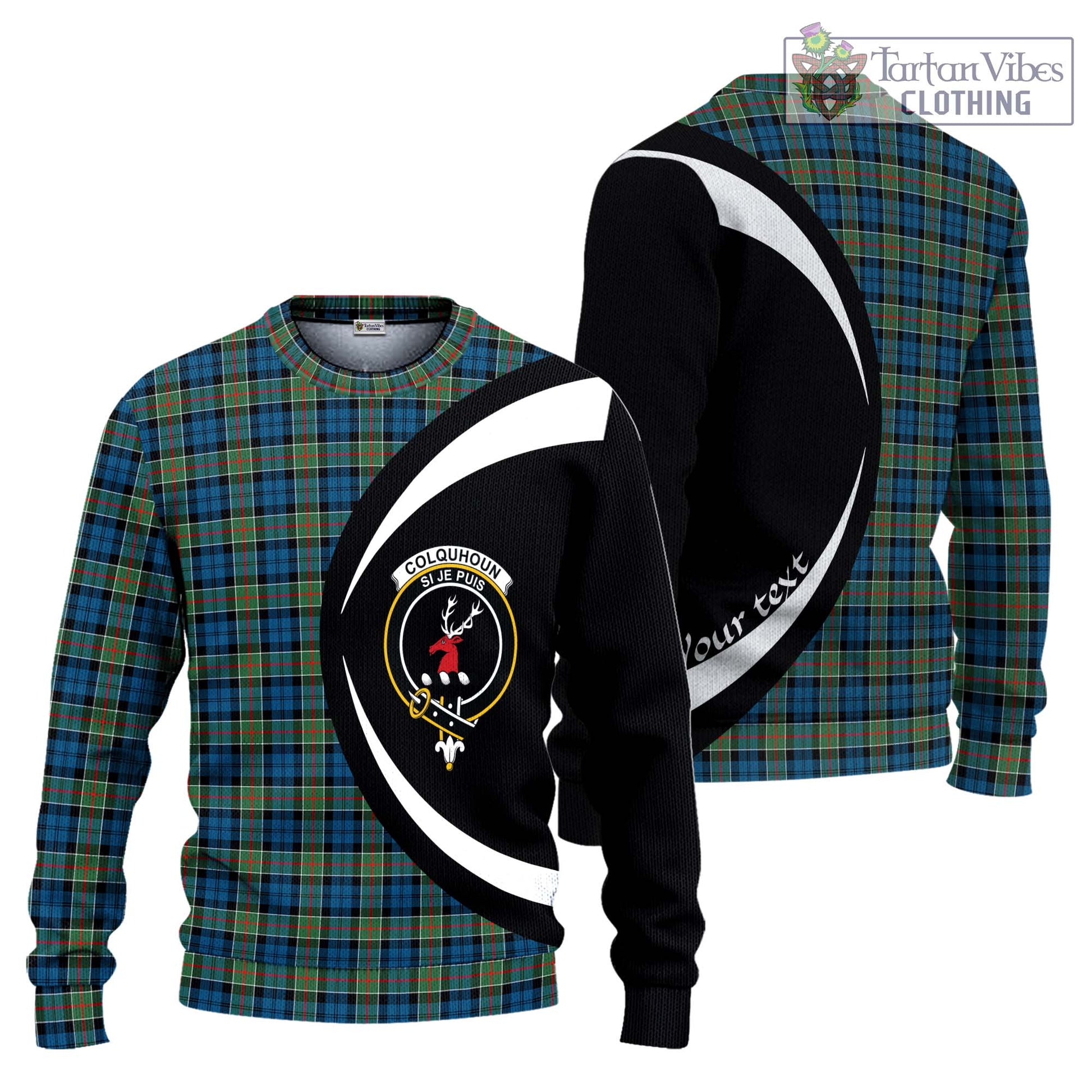 Colquhoun Ancient Tartan Ugly Sweater with Family Crest Circle Style Unisex - Tartan Vibes Clothing