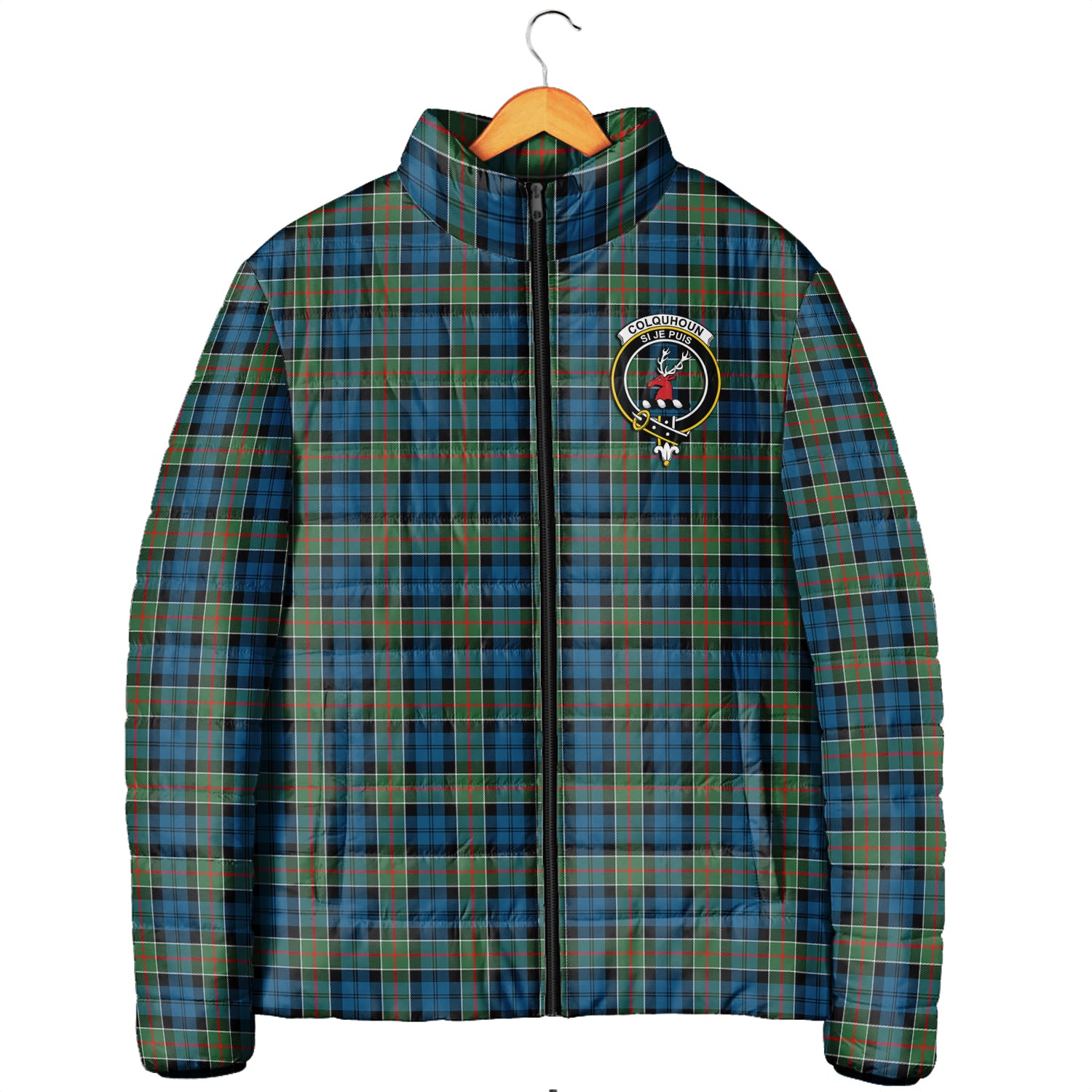 Colquhoun Ancient Tartan Padded Jacket with Family Crest Men's Padded Jacket - Tartan Vibes Clothing