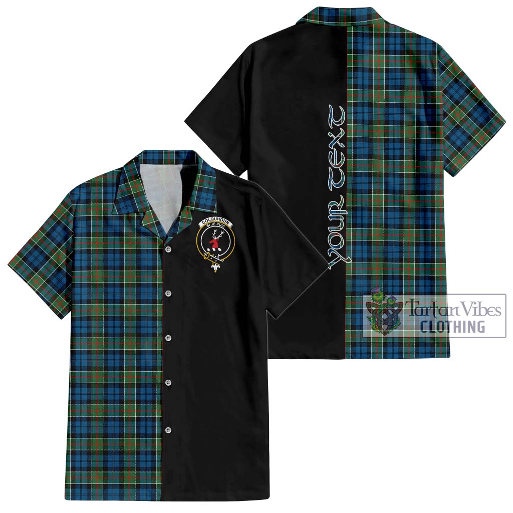 Tartan Vibes Clothing Colquhoun Ancient Tartan Short Sleeve Button Shirt with Family Crest and Half Of Me Style