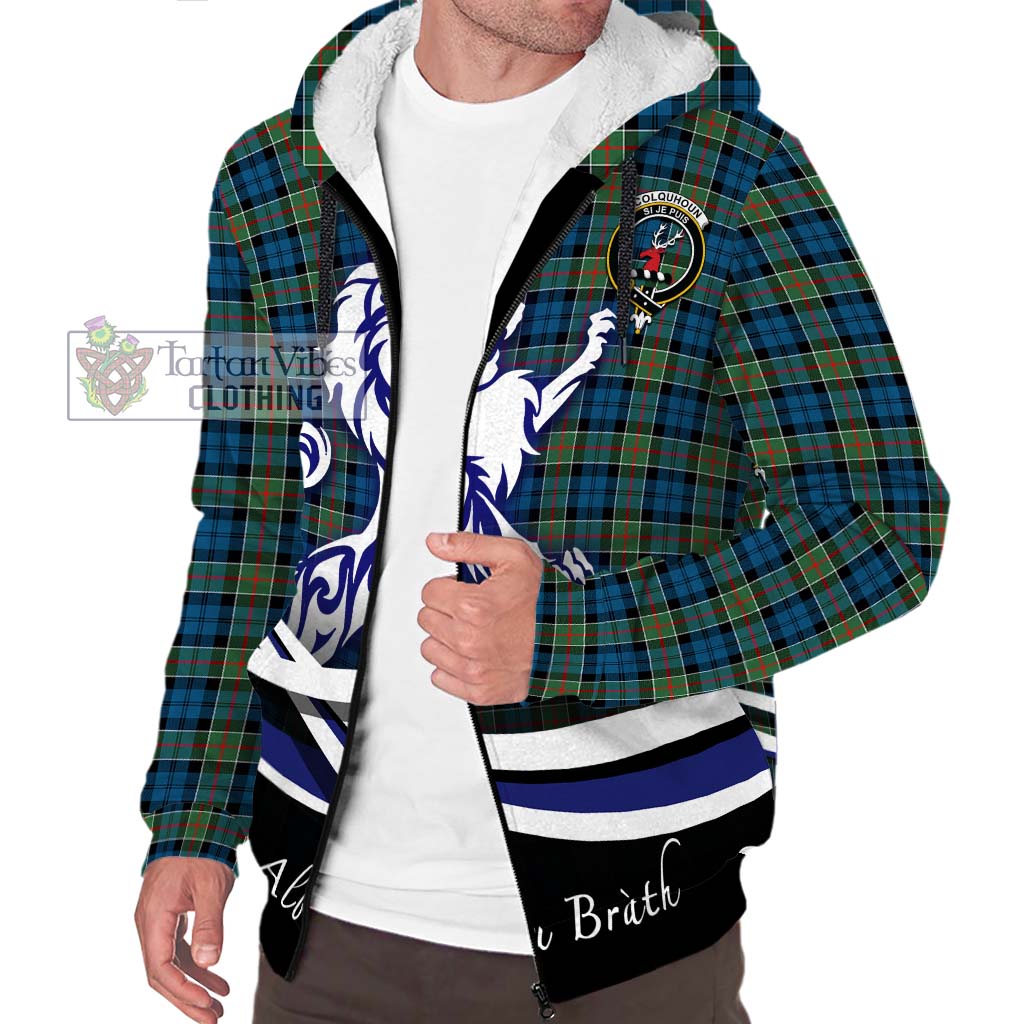 Tartan Vibes Clothing Colquhoun Ancient Tartan Sherpa Hoodie with Alba Gu Brath Regal Lion Emblem