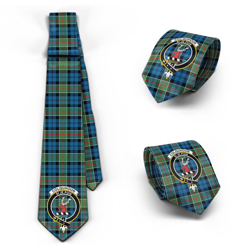 Colquhoun Ancient Tartan Classic Necktie with Family Crest Necktie One Size - Tartan Vibes Clothing