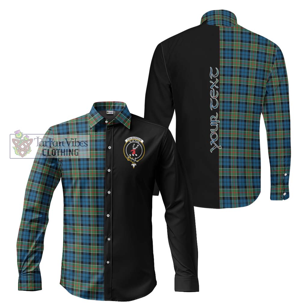 Tartan Vibes Clothing Colquhoun Ancient Tartan Long Sleeve Button Shirt with Family Crest and Half Of Me Style