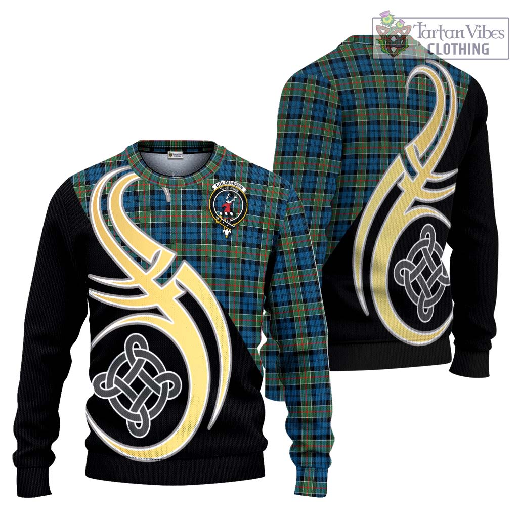 Colquhoun Ancient Tartan Knitted Sweater with Family Crest and Celtic Symbol Style Unisex - Tartan Vibes Clothing