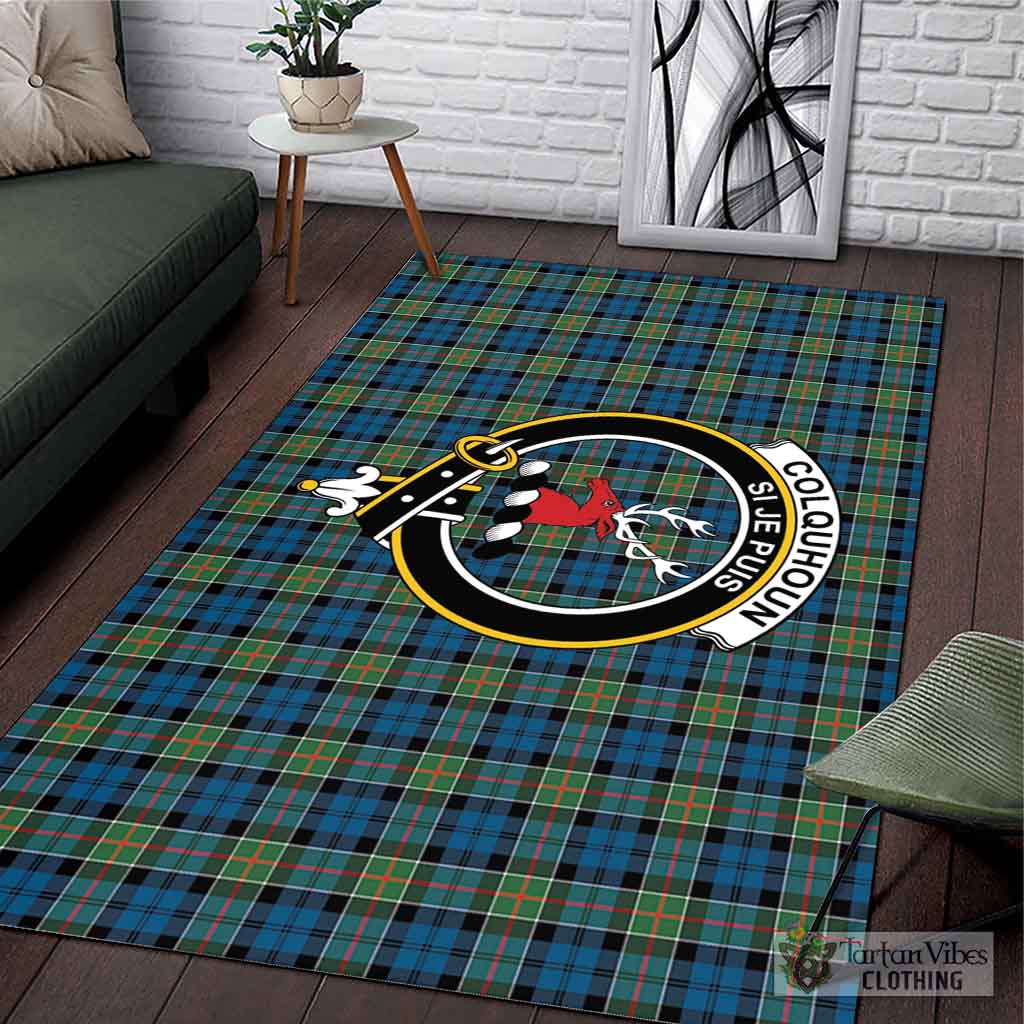 Tartan Vibes Clothing Colquhoun Ancient Tartan Area Rug with Family Crest