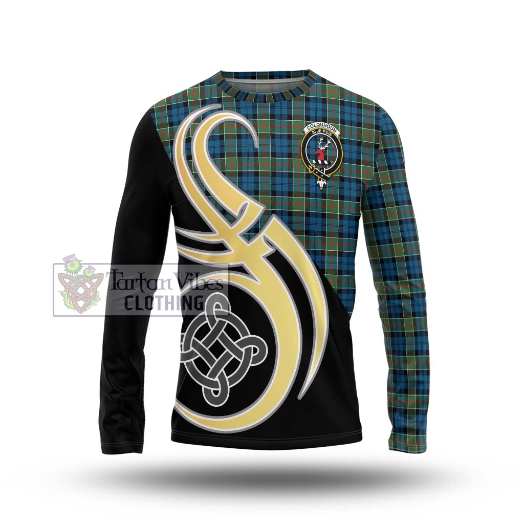 Colquhoun Ancient Tartan Long Sleeve T-Shirt with Family Crest and Celtic Symbol Style Unisex - Tartan Vibes Clothing