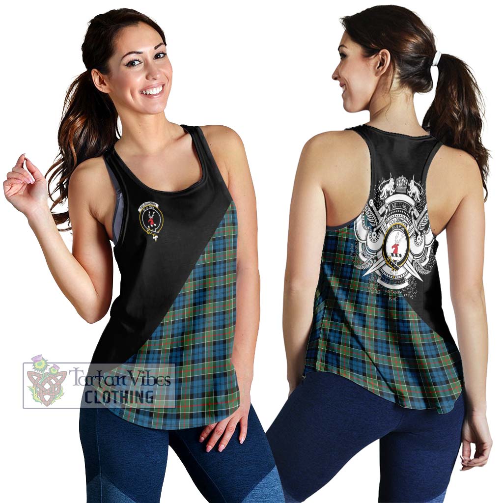 Tartan Vibes Clothing Colquhoun Ancient Tartan Women's Racerback Tanks with Family Crest and Military Logo Style