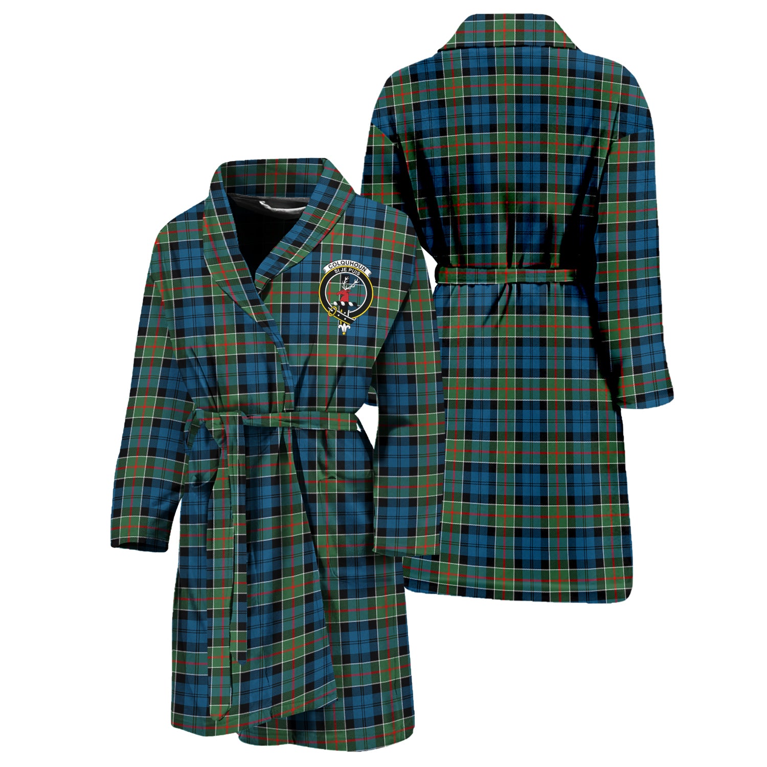 Colquhoun Ancient Tartan Bathrobe with Family Crest Unisex S - Tartan Vibes Clothing