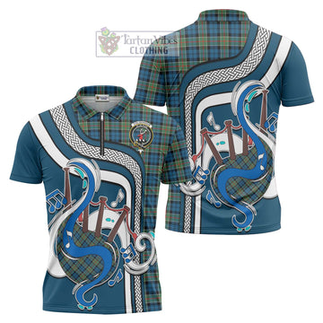 Colquhoun Ancient Tartan Zipper Polo Shirt with Epic Bagpipe Style