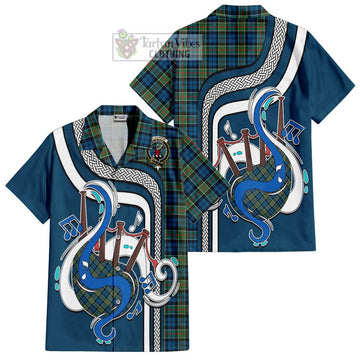 Colquhoun Ancient Tartan Short Sleeve Button Shirt with Epic Bagpipe Style