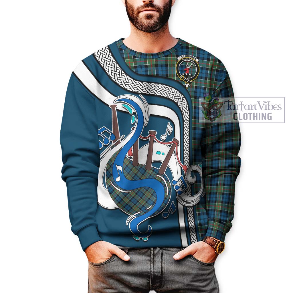 Tartan Vibes Clothing Colquhoun Ancient Tartan Sweatshirt with Epic Bagpipe Style