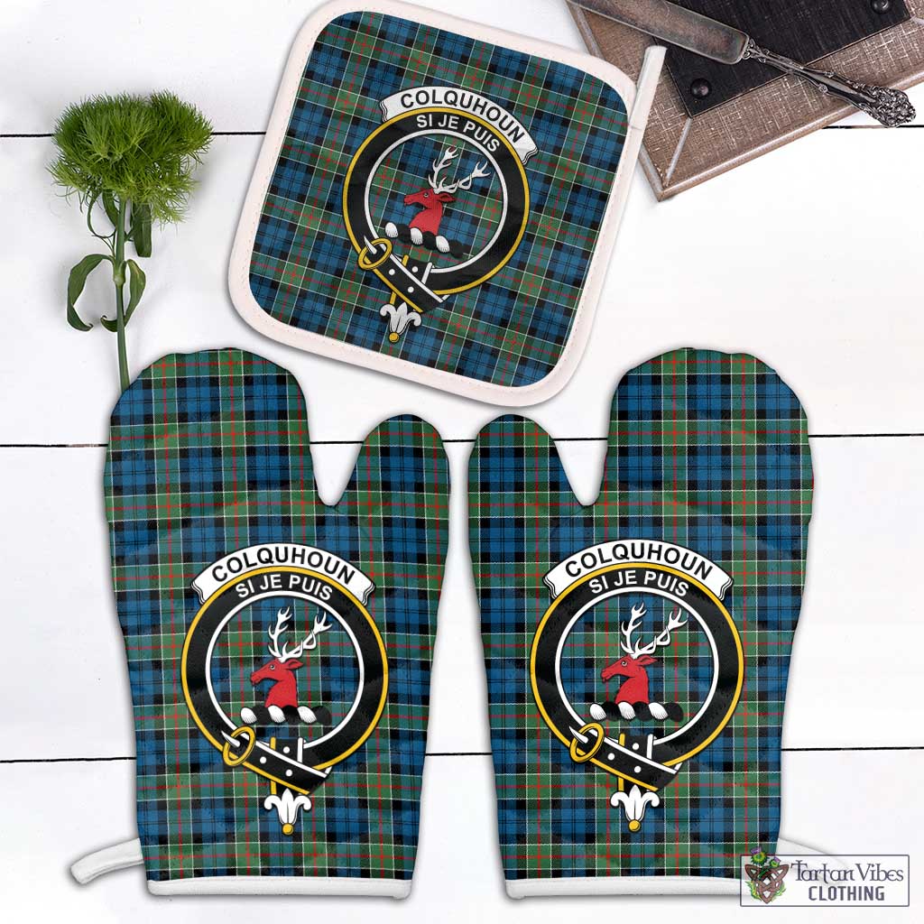 Tartan Vibes Clothing Colquhoun Ancient Tartan Combo Oven Mitt & Pot-Holder with Family Crest