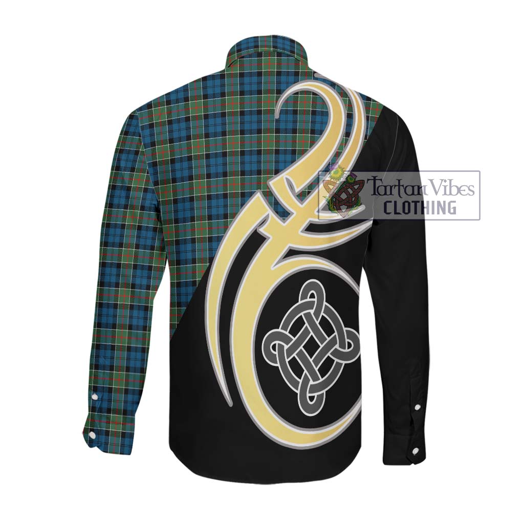 Colquhoun Ancient Tartan Long Sleeve Button Shirt with Family Crest and Celtic Symbol Style Men's Shirt - Tartan Vibes Clothing