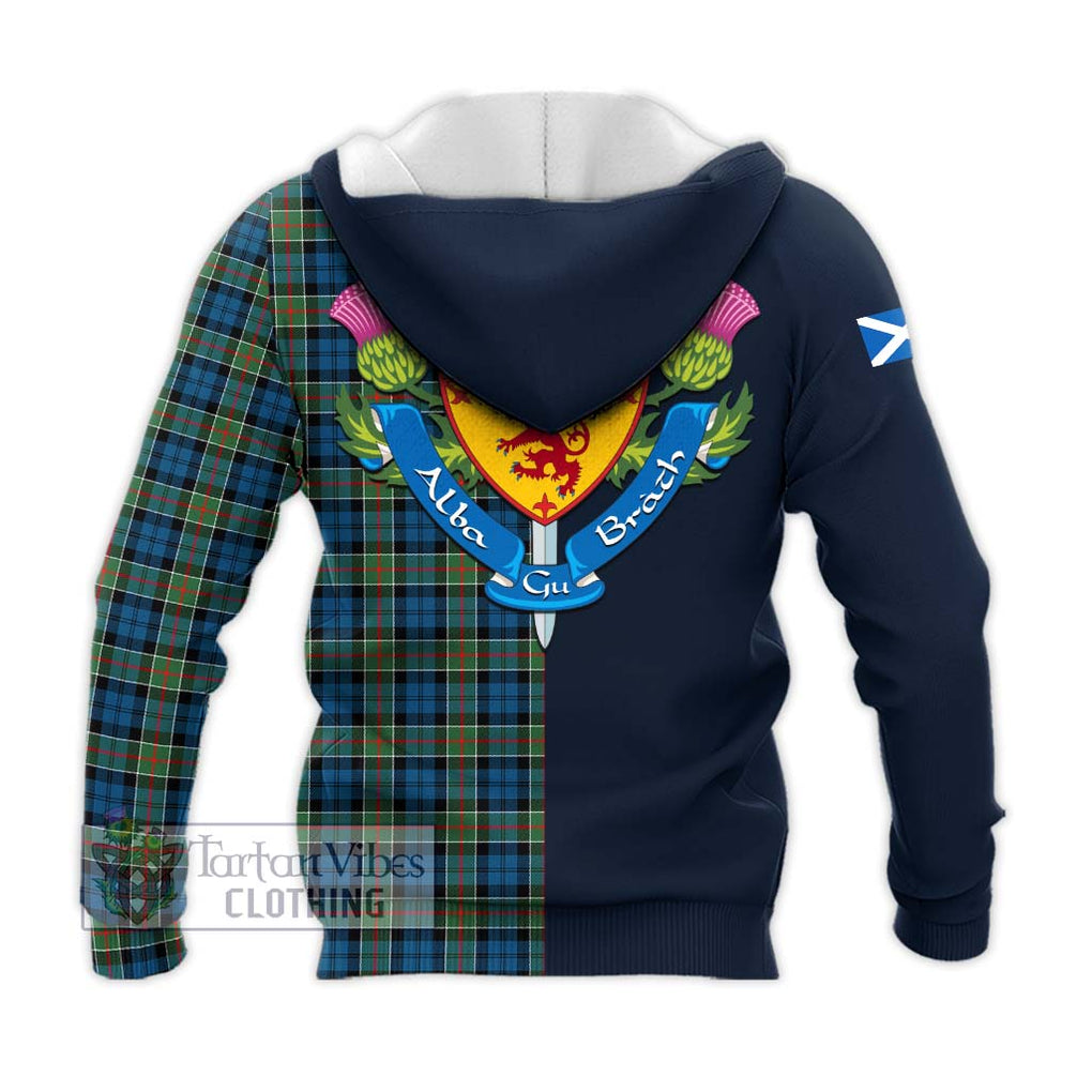 Tartan Vibes Clothing Colquhoun Ancient Tartan Knitted Hoodie with Scottish Lion Royal Arm Half Style