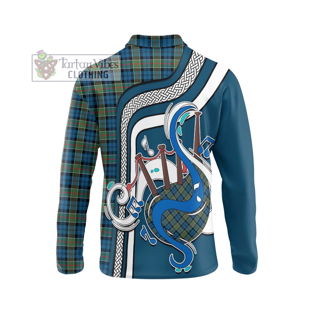 Tartan Vibes Clothing Colquhoun Ancient Tartan Long Sleeve Polo Shirt with Epic Bagpipe Style