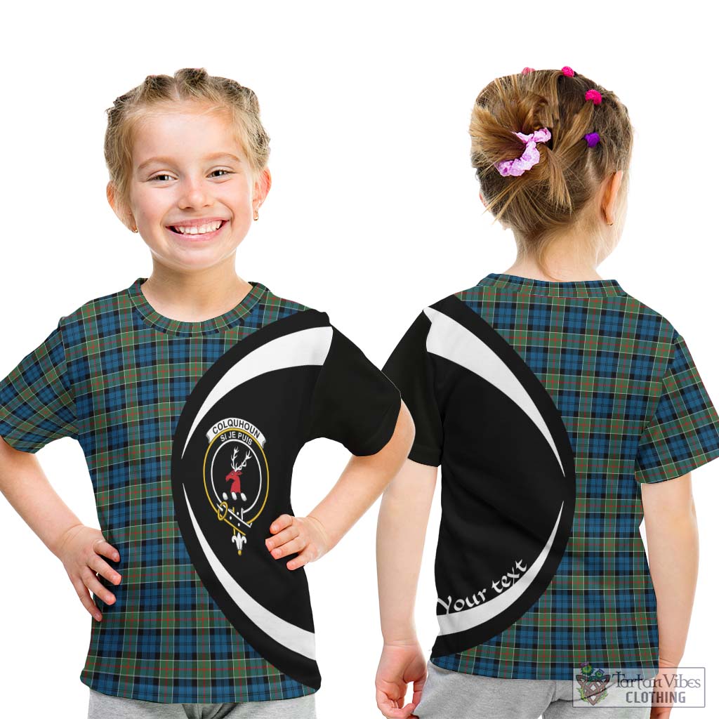 Tartan Vibes Clothing Colquhoun Ancient Tartan Kid T-Shirt with Family Crest Circle Style