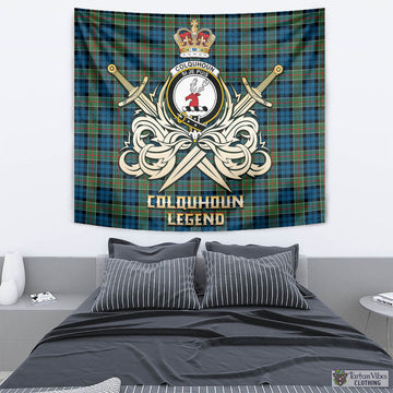 Colquhoun Ancient Tartan Tapestry with Clan Crest and the Golden Sword of Courageous Legacy