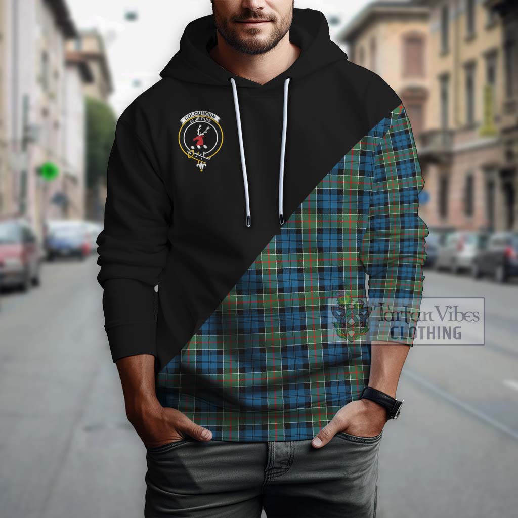 Tartan Vibes Clothing Colquhoun Ancient Tartan Hoodie with Family Crest and Military Logo Style