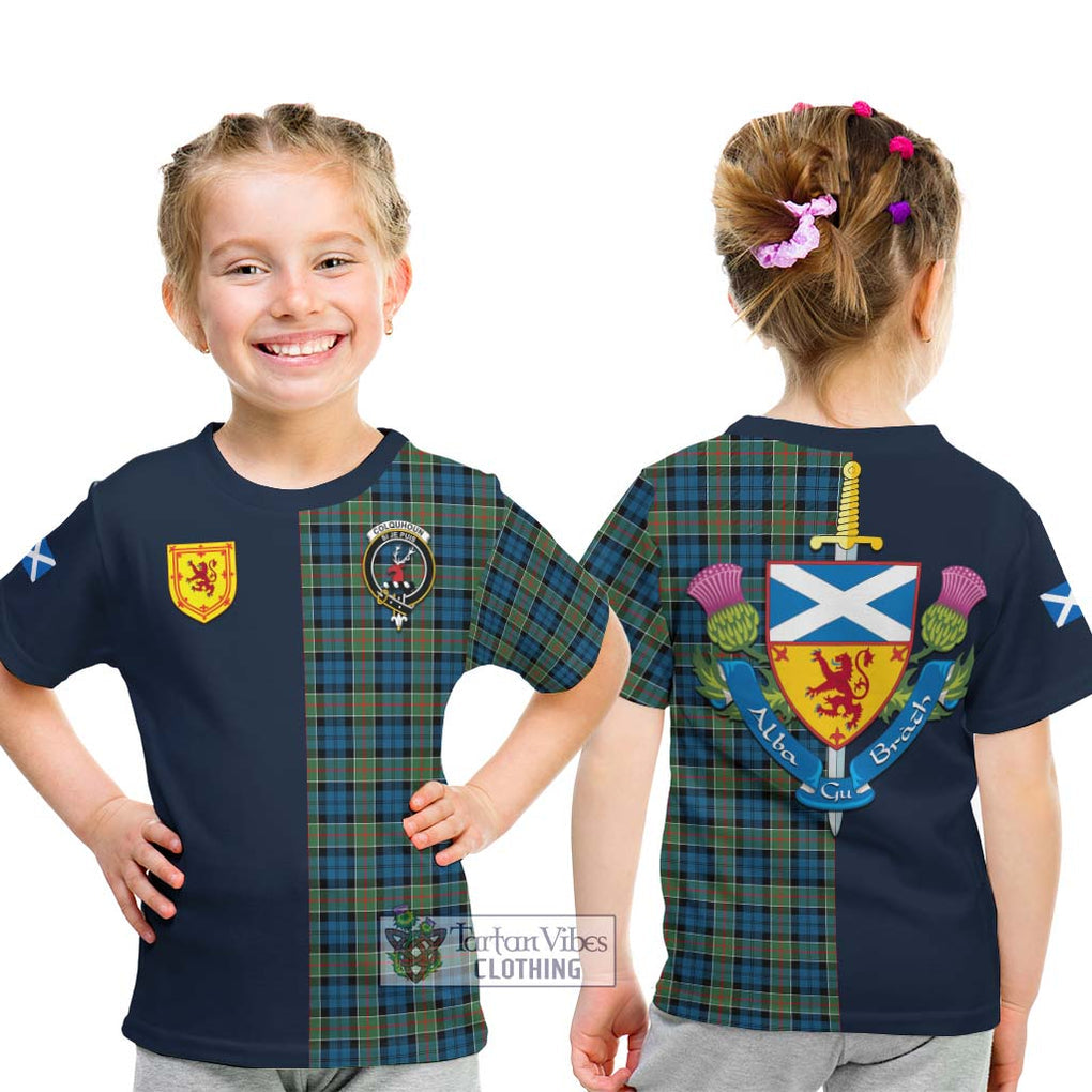 Tartan Vibes Clothing Colquhoun Ancient Tartan Kid T-Shirt with Scottish Lion Royal Arm Half Style