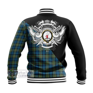 Colquhoun Ancient Tartan Baseball Jacket with Family Crest and Military Logo Style