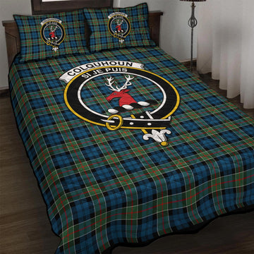 Colquhoun Ancient Tartan Quilt Bed Set with Family Crest