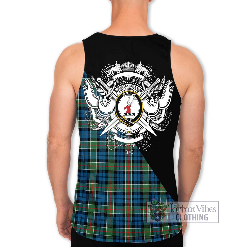 Tartan Vibes Clothing Colquhoun Ancient Tartan Men's Tank Top with Family Crest and Military Logo Style